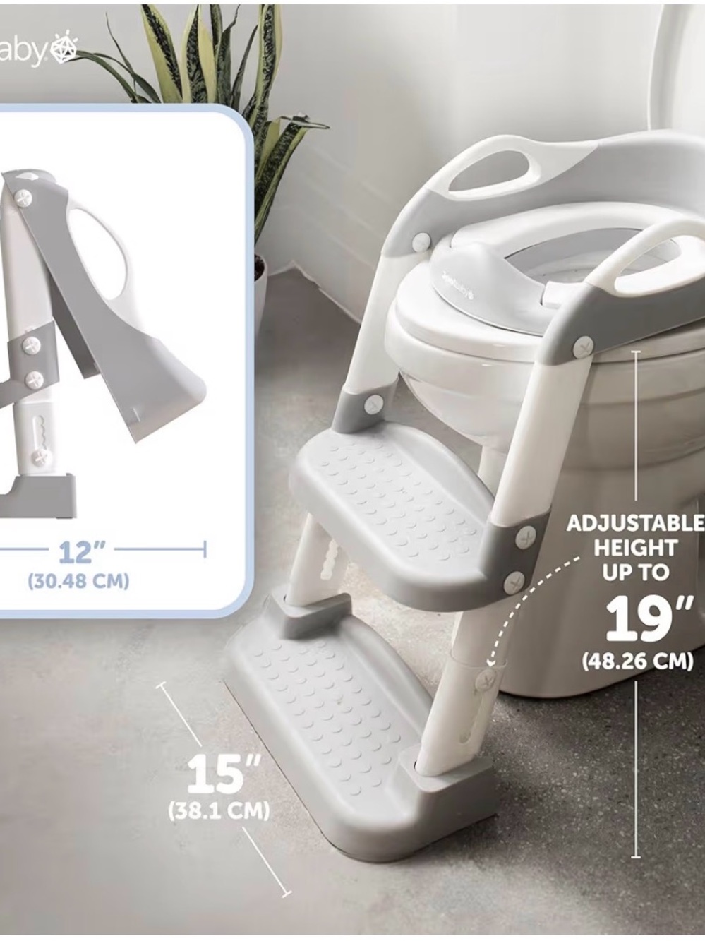 Adjustable Toddler Potty Seat with Step Stool - White & Gray